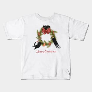 Merry Christmas - Black cats with Santa hat. Kids T-Shirt